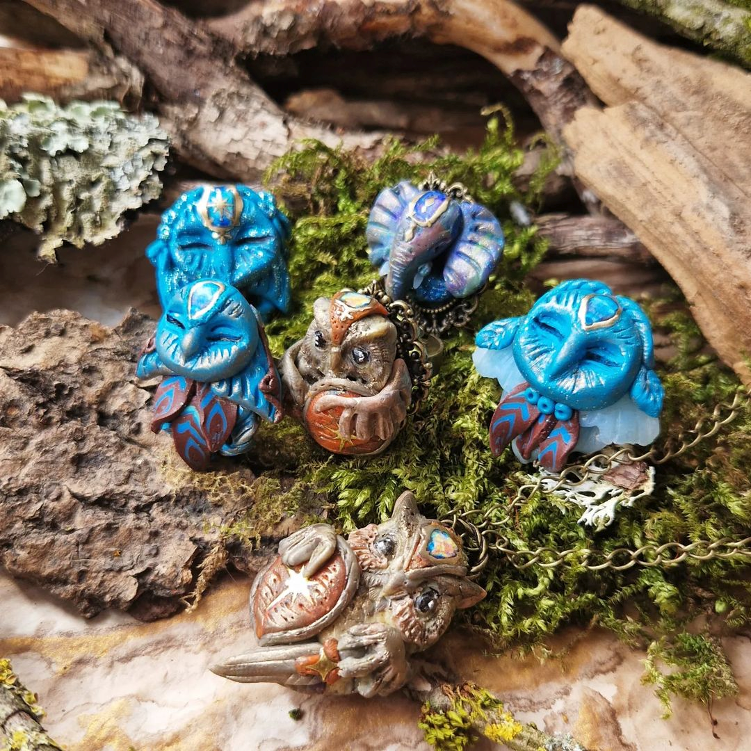 Handcrafted folk art, home decor, jewelry, wood burning, resin crafts, enchanted forest-inspired pieces, lamps, paintings, sculptures