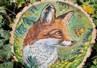 Handcrafted folk art, home decor, jewelry, wood burning, resin crafts, enchanted forest-inspired pieces, lamps, paintings, sculptures